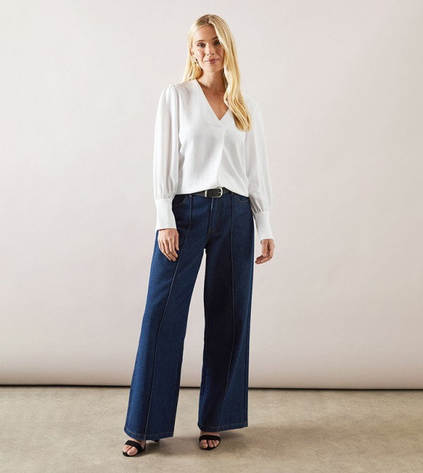 Petite Woven Button Cuff Top
