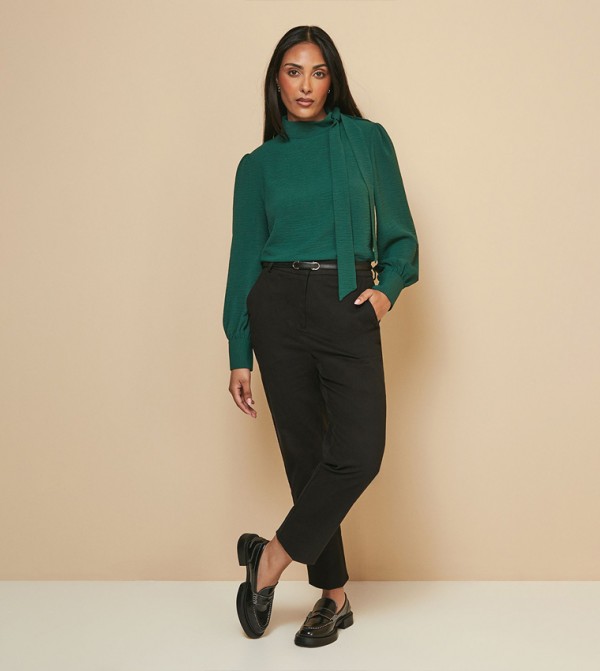 Solid Petite Tie Neck Top