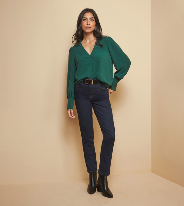 Solid Button Cuff Overhead Shirt