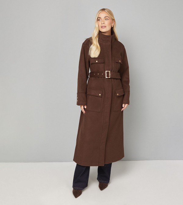 Button Down Military Belted Coat