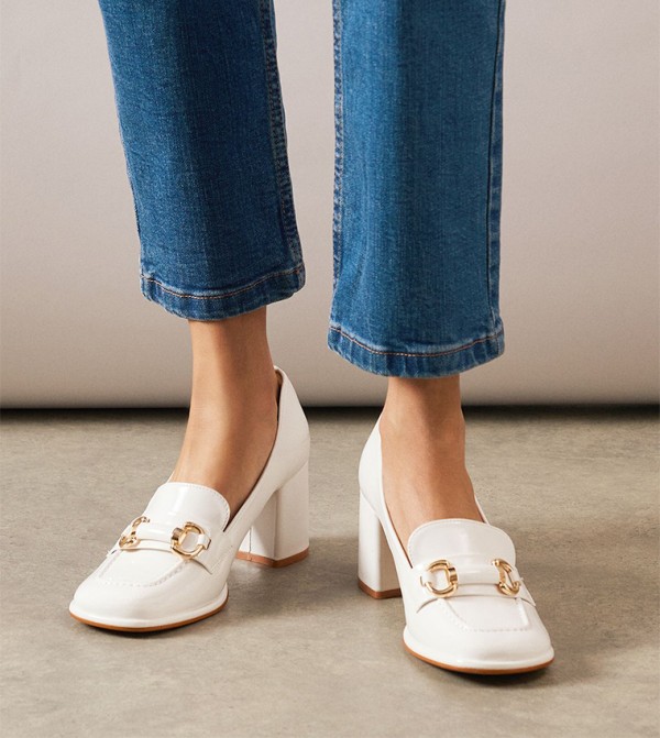 Faux Patent Leather Snaffle Detail Block Heel Pumps