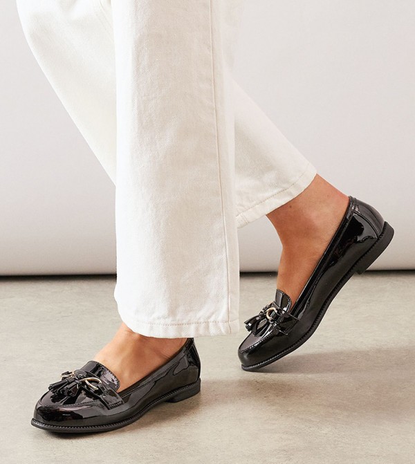 Lonny Faux Leather Patent Snaffle & Tassel Detail Loafers