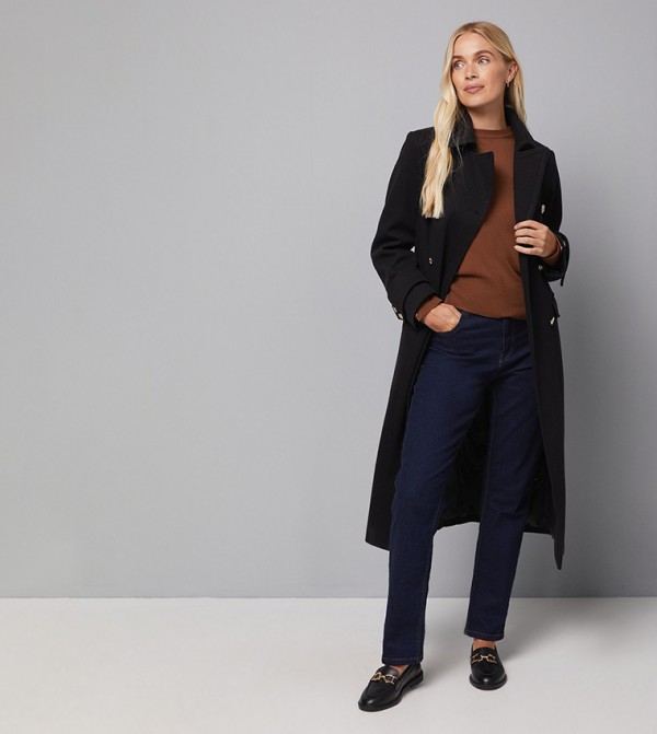 Petite Military Double Breasted Coat