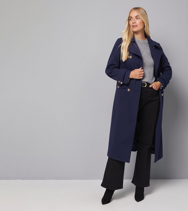Petite Military Double Breasted Coat