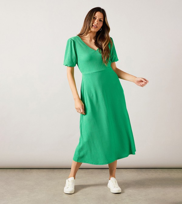 Jersey V-Neck Midi Tea Dress