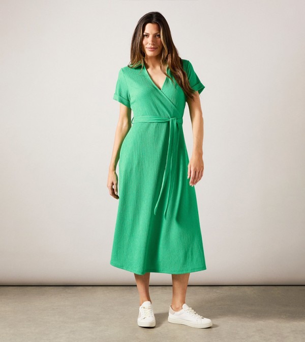 Textured Jersey Collared Midi Dress
