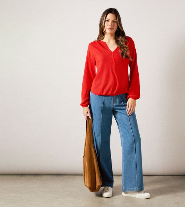 Textured Jersey Wrap Top