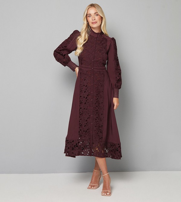 Petite Premium Lace High Neck Shirt Dress