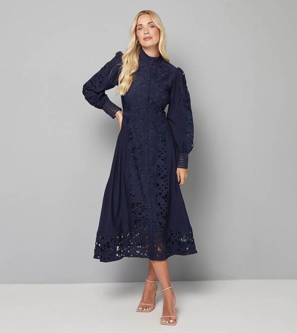 Petite Premium Lace High Neck Shirt Dress