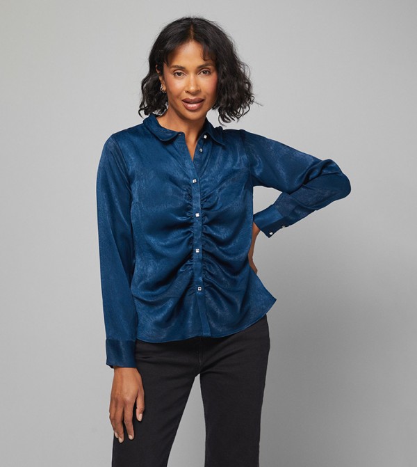 Hammered Satin Ruched Shirt
