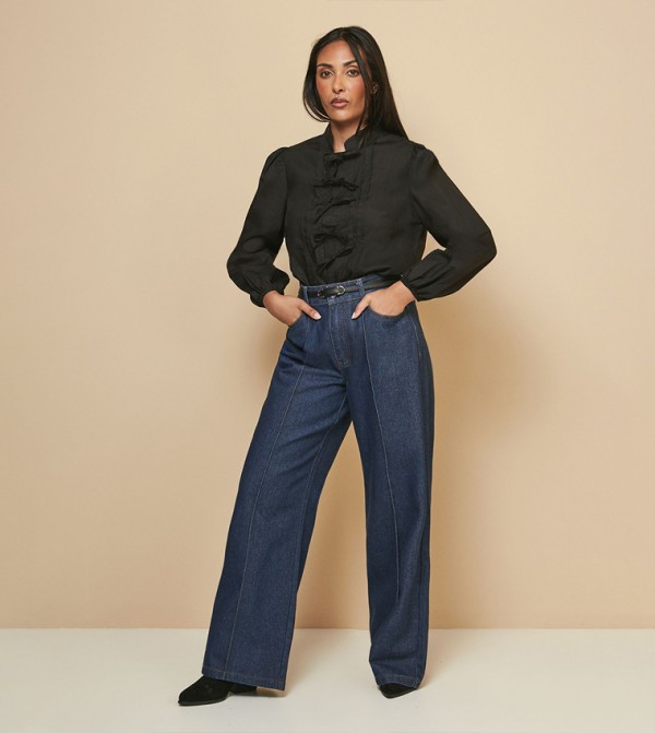 Petite Pintuck Tie Front Top