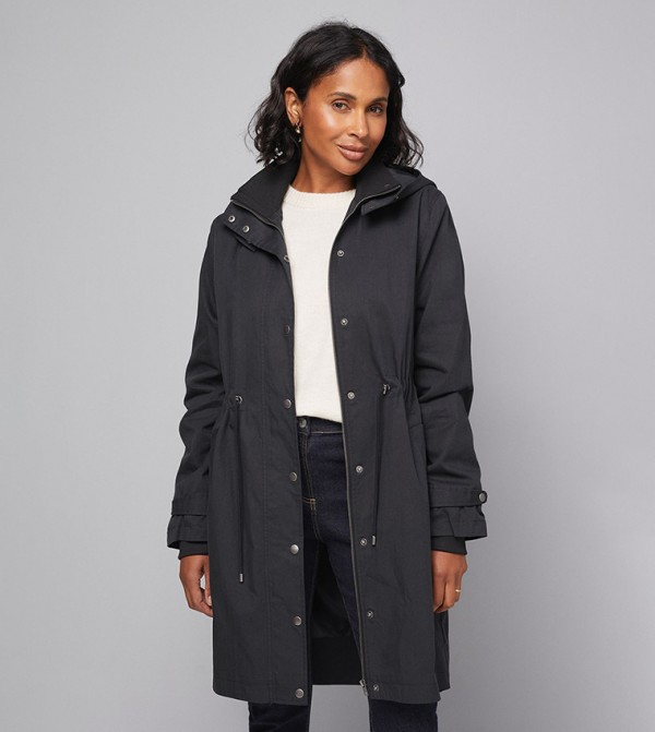 Knitted Collar Waist Detail Lightweight Coat