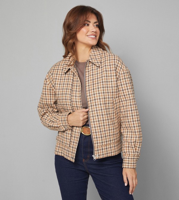 Check Zip-Through Bomber Jacket