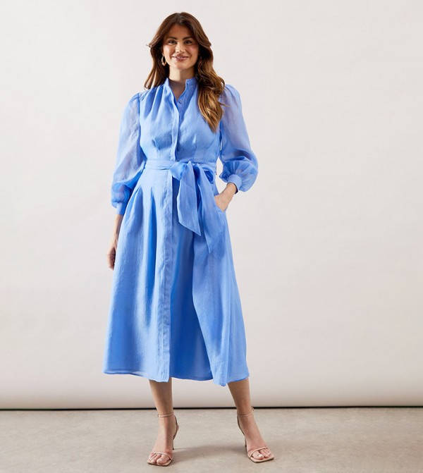 Textured Organza Midi Shirt Dress