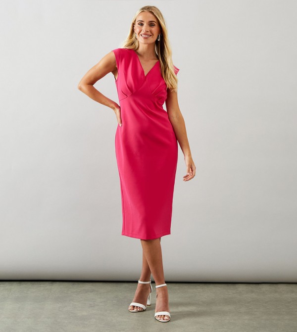 Petite Stretch Crepe Split Sleeves Midi Dress