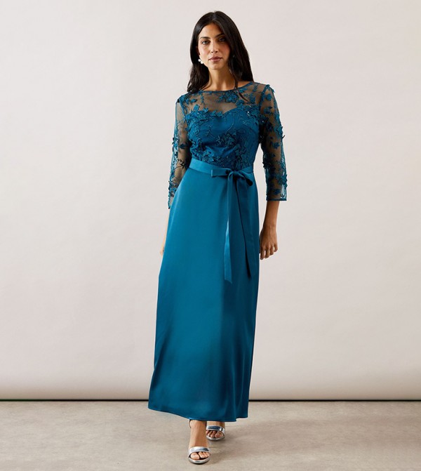 Satin and Mesh Overlay Maxi Dress