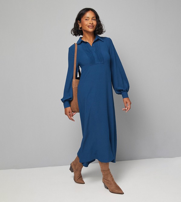 Woven Pintuck Detail Trapeze Shift Dress