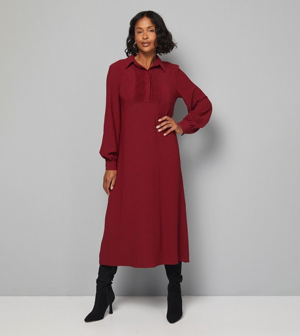 Woven Pintuck Detail Trapeze Shift Dress