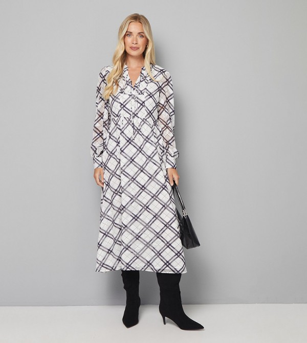 Petite Checkered Tie Front Midi Dress