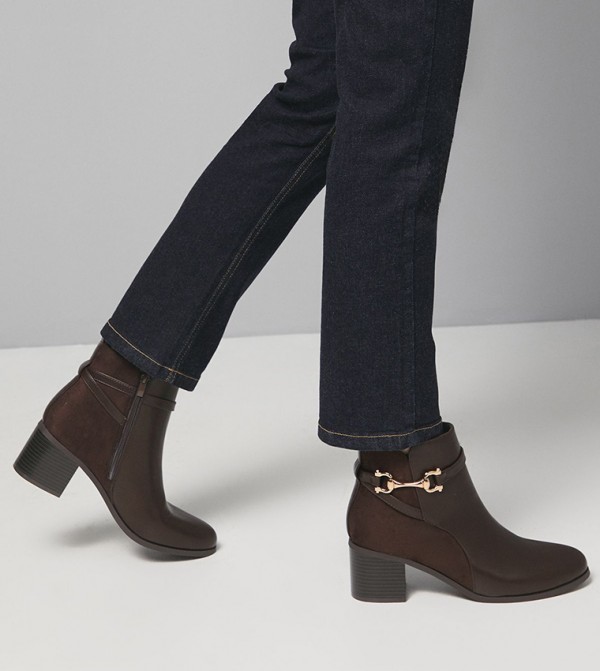 Antonia Faux Leather Snaffle Detail Mid Heel Ankle Boots