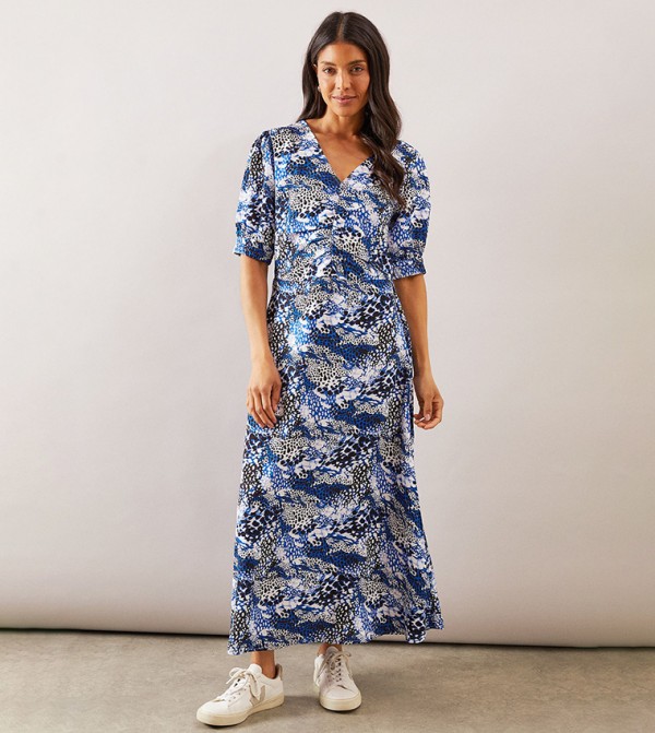 Leopard Print Ruched Midi Dress