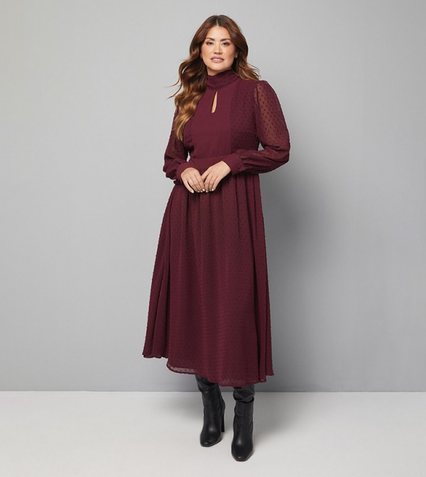 Dobby Tie Neck Detail Midaxi Dress