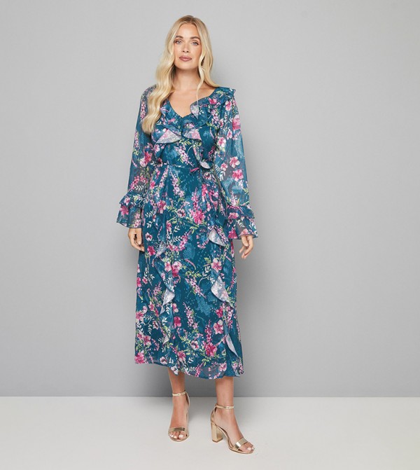 Petite Floral Printed Ruffled Midaxi Dress