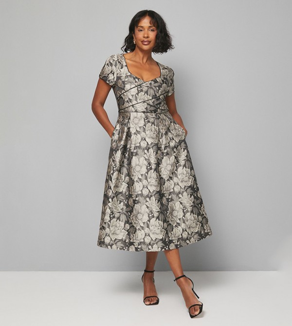 Jacquard Seam Detail Midi Dress