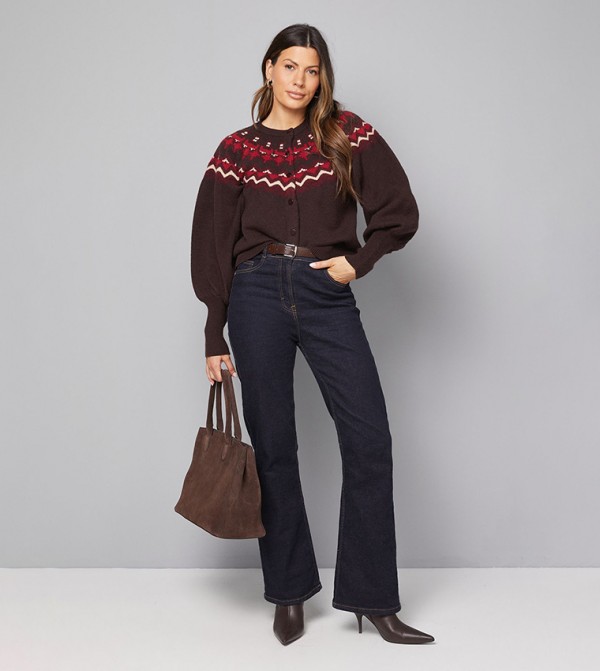 Fairisle Puff Sleeves Cardigan