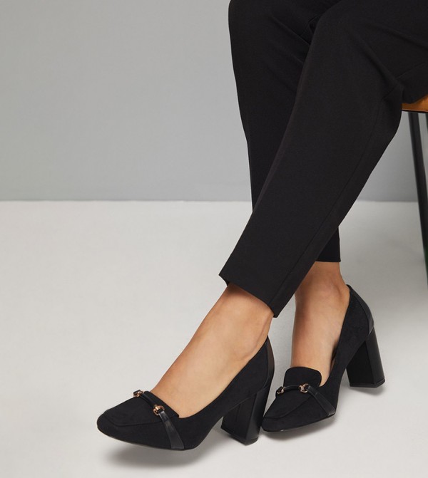 Wide Fit Lucky Faux Suede Block Heel Loafer Pumps