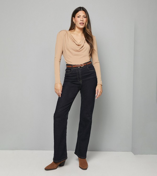 توب جيرسي بسادة بياقة منسدلة 