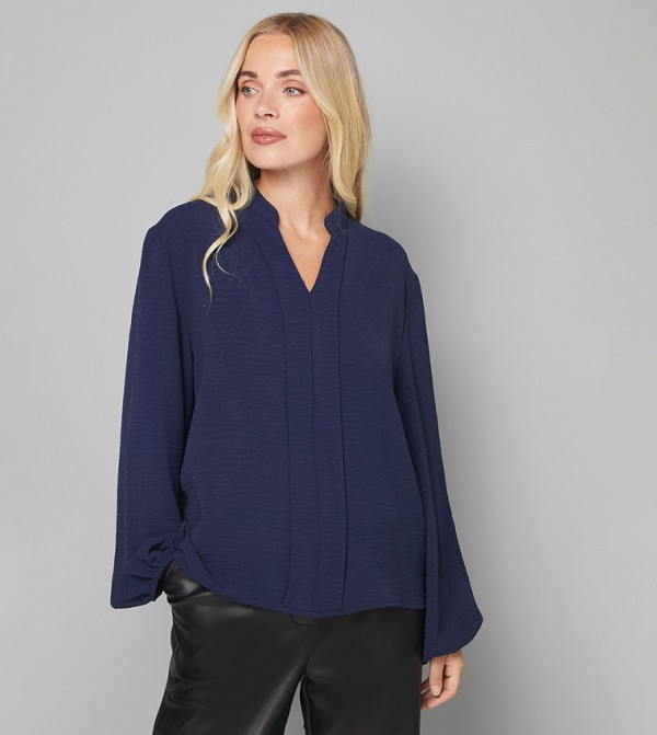 Petite Stand Collar Long Sleeves Top