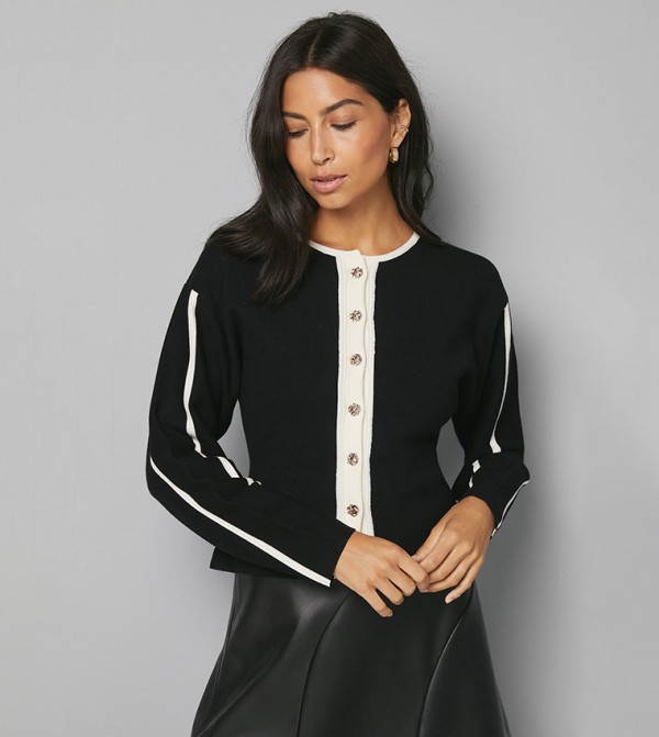 Contrast Long Sleeves Knitted Jacket