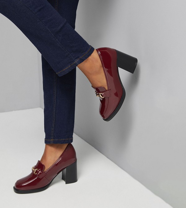 Wide Fit Daffie Snaffle Trim High Block Heeled Loafers