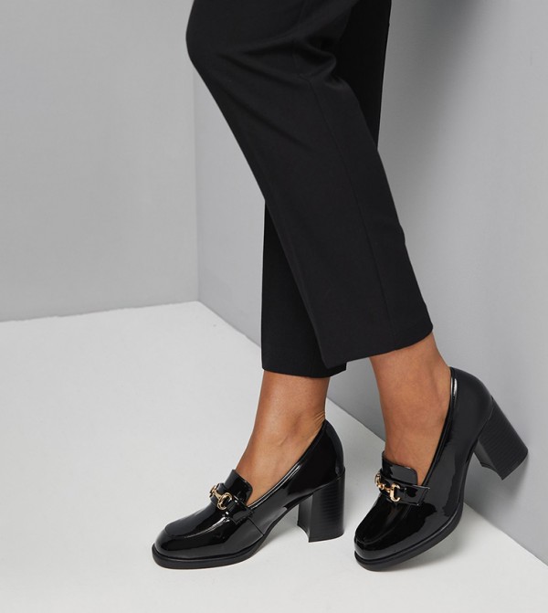 Wide Fit Daffie Snaffle Trim High Block Heeled Loafers