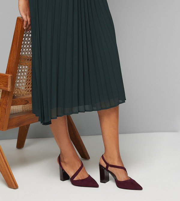 Jolly Faux Suede Asymmetric Block Heel Pumps