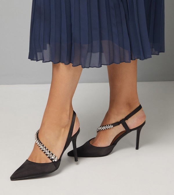 Figgy Satin Embellished Asymmetric Stiletto Heel Pumps