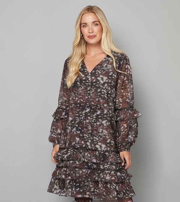 فستان ميني مكشكش بطبعة للمقاسات الصغيرة