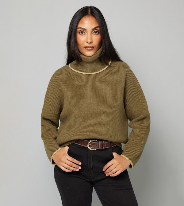 Petite Roll Neck Gold Detail Sweater