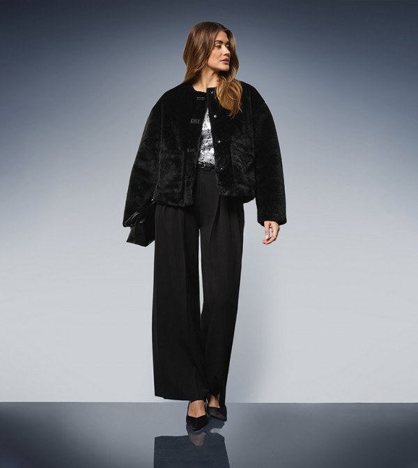 Faux Fur Button Detail Coat