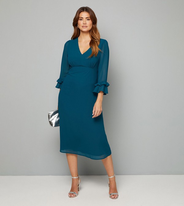 Flute Sleeves Midi Dress