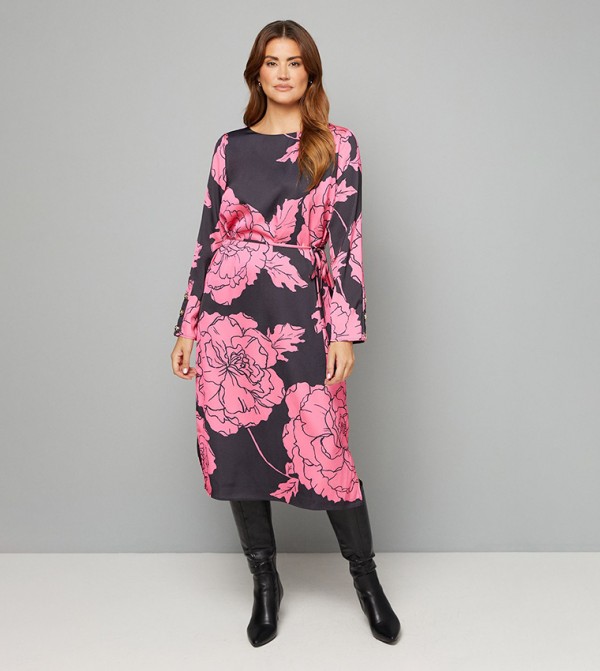Floral Print Belted Column Dress