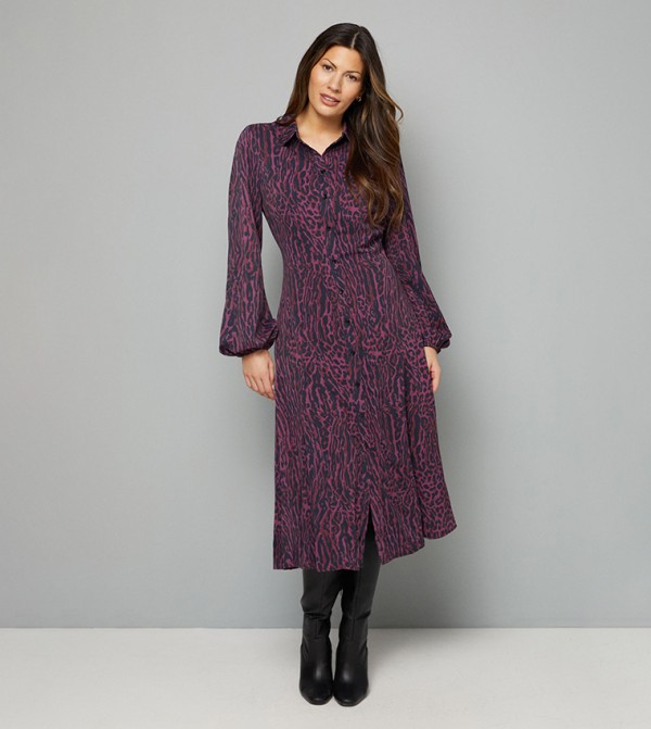 Leopard Print Godet Shirt Dress