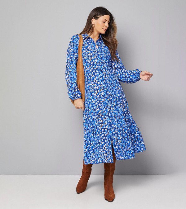 Abstract Spot Print Godet Shirt Dress