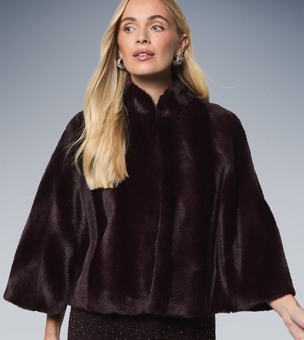 Petite Crop Faux Fur Cape