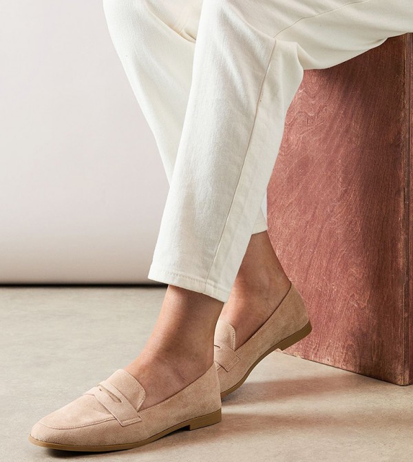 Marine Faux Suede Square Toe Flat Penny Loafers