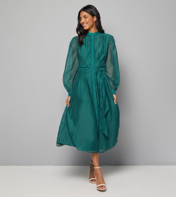 Textured Organza Midi Shirt Dress