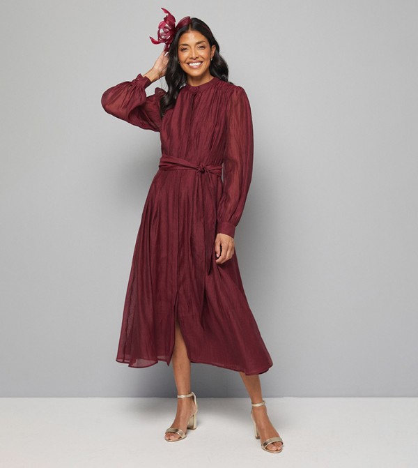 Textured Organza Midi Shirt Dress