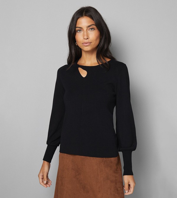 Keyhole Detail Crew Neck Knitted Sweater