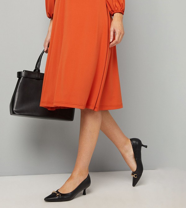 Ava Faux Lizard Snaffle Detail Toe Cap Kitten Heel Pumps